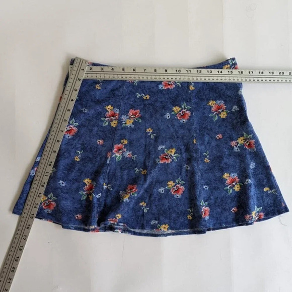 Vintage 90s Y2K Blue Floral Mini Skirt Women  Large - Picture 2 of 6